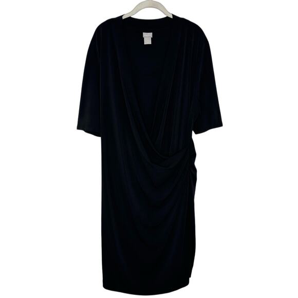CHICO'S 3 BLACK DRESS FAUX WRAP SHORT SLEEVES V-NECK SLIMMING Size XL - Picture 1 of 6